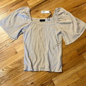 NWT T Tahari tan short sleeve rayon/nylon top- size S
